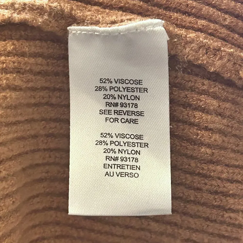 Tahari Sweater Women's Rib Knit Puff Sleeve Fitted Brown Camel Size Small‎